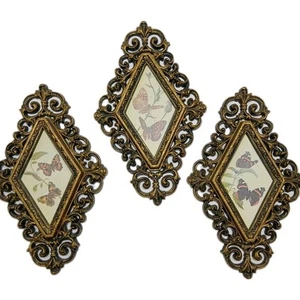 3 Vintage Burwood Wall Plaques Diamond Shape Decorative Butterfly Pictures - Picture 1 of 9