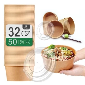 50 Pcs 32 Oz Large Paper Bowls with Lids, Disposable Soup Serving Bowls Bulk ... - Picture 1 of 6