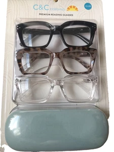 C&C CALIFORNIA  READING GLASSES 3-PACK READERS W/HARD CASE +2.50 BLK/CLR/TORTOIS - Picture 1 of 4