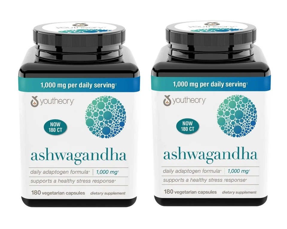 Youtheory Ashwagandha 1000mg Helps Reduce Stress 180 Capsules