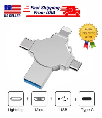 4 in 1 USB 3.0 Flash Drive Portable Memory Stick For iPhone 15 14 13 12 Android - Image 1 of 4