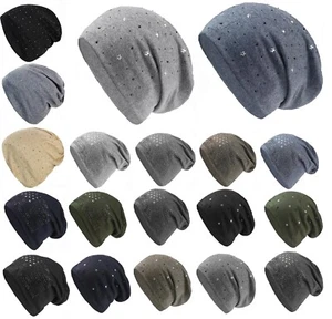 GOGO klassische Slouch Unisex Long Beanie Muetze mit Strass XXL 17118 - Bild 1 von 20