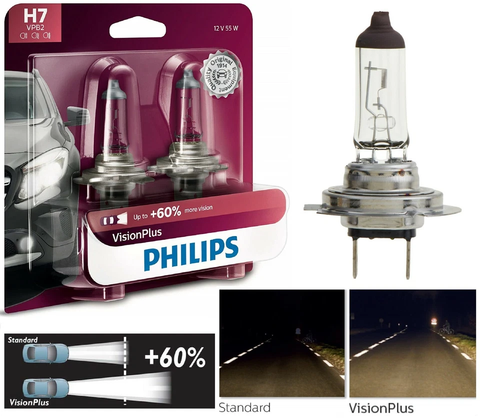 Philips VIIsion Plus 60% H7 55W Dos Bombillas Luz Giratoria Lámpara Esquina Repuesto Foto 1 de 4