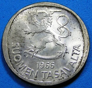 Finland 1 Markka Silver Coin 1966 Lustrous UNC, KM-49, Free S/H after 1st item - Picture 1 of 2