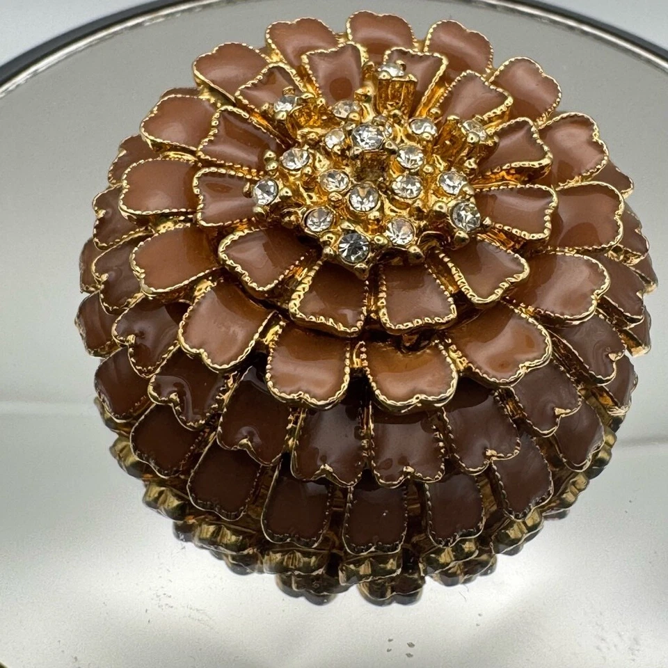 Broche Flor Vintage Esmalte con Estrás Flor Marrón Dorado Foto 1 de 4