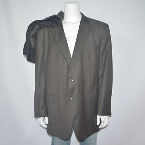 JOS A BANK 100% Wool Green Windowpane 2Piece Pleated Suit 50L 46 x 32