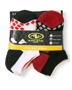 Athletic Works 6 Pair Boys No Show Socks Size L (3-9) Brand NEW - Picture 1 of 3