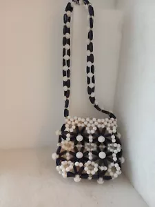 Vtg Lady Ellen Floral Plastic Beaded Purse Mid Century British Hong Kong - Picture 1 of 5