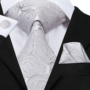 USA Men's Necktie Tie Silk Paisley Striped Solid Hanky Cufflinks Set Wedding