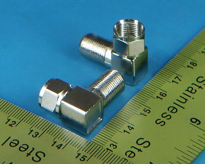 F Type Right Angle 90Degree M/F CoaxCable TV Adapter Connector RG59,RG6,RG11 - Image 1 of 3