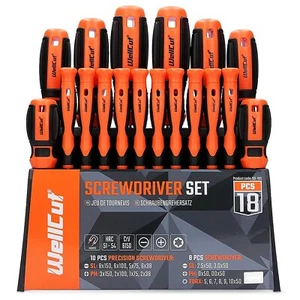 SCREWDRIVER SET TOOL KIT 18 PIECE MAGNETIC PHILIPS FLAT SLOTTED TORX HEADS - Picture 1 of 24