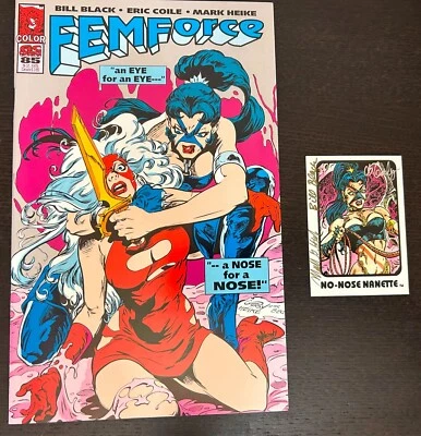 Tarjeta coleccionable FEMFORCE #85 (AC Comics 1995) -- Triple FIRMADA -- Bill Black Foto 1 de 2