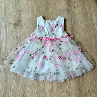 Nuevo con etiquetas Vestido Popatu Bebé Niña Formal Rosa Floral Sin Mangas de Tul, Talla 12 Meses Foto 1 de 4