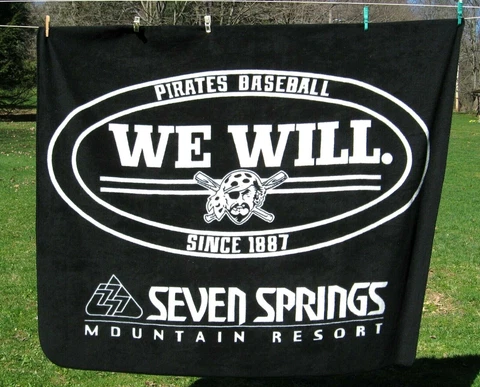 vtg Pittsburgh Pirates WE WILL Silver Springs Mountain Resort Blanket Black rare Cover