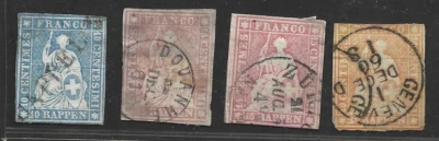SWITZERLAND 1854-1855 SCOTT # 16, 17A, 21, 22 USED - Image 1 of 2