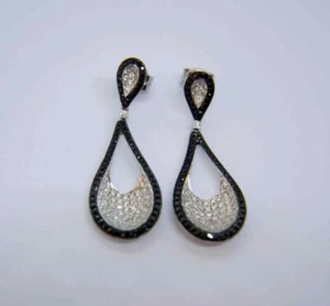 Amazing Shiny Black Onyx With White Gemstone Drop-Dangle Women's Earrings Set - Picture 1 of 7