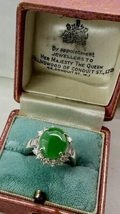 Stunning 4.19ct Burma Fei Cui Jade & Diamond Platinum Ring & Lotus Certificate - Picture 1 of 9