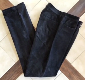 Pantalones de mezclilla/pantalones DKNY para mujer de tiro medio de gamuza de cuero negro con 4 bolsillos (6) - Imagen 1 de 8