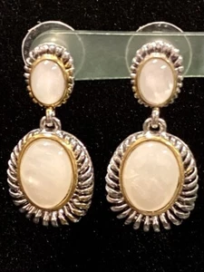 Southwestern Moonstone Cabochon Two-Tone Dangle Earrings - Picture 1 of 2