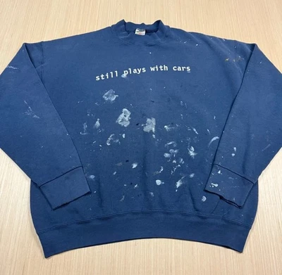Sudadera mecánica envejecida descolorida salpicaduras de pintura vintage años 90 coches XL mejor azul marino Foto 1 de 4