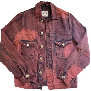 Zara Men’s  Small Denim Jacket  Wash ripped Pockets blue-pink - Picture 1 of 11