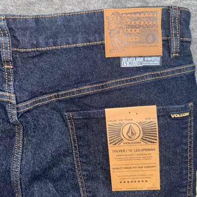 Volcom Mens Solver Modern Straight Stretch Denim Blue Jeans Dark Wash 36x30 NEW - Image 1 of 4