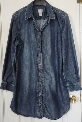 CHICO’S 2 Women’s Button Front Long Sleeve Blue Denim Buttonup Shirt Dress Sz L - Image 1 of 4