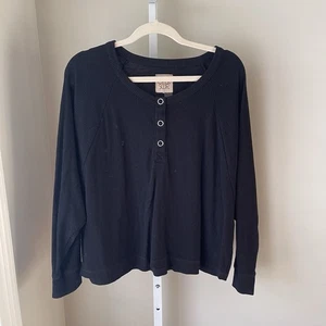 Chaser Damen schwarzes Langarm Henley Top Rippstrick Knopfleiste Gr. XL - Bild 1 von 4