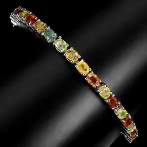 925 Sterling Silver Bracelet Oval Sapphire Natural Gemstone Jewelry 9inches - Picture 1 of 14