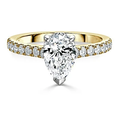 2.35 Ct Pear Cut Lab Created Diamond Anniversary Ring 14k yellow Gold Size 6 - Image 1 of 4
