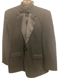 Joseph Feiss VTG Mens 42L Classic Fit Black Tuxedo Jacket & Bow Tie Worsted Wool - Picture 1 of 10