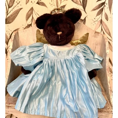 Coro de ángeles posables de peluche vintage oso marrón con túnica y halo Foto 1 de 4