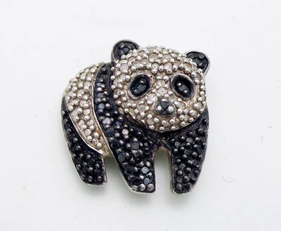 Heng Ngai Black & White Diamonds 18 by 17mm Panda Pendant in Sterling Silver - Image 1 of 3