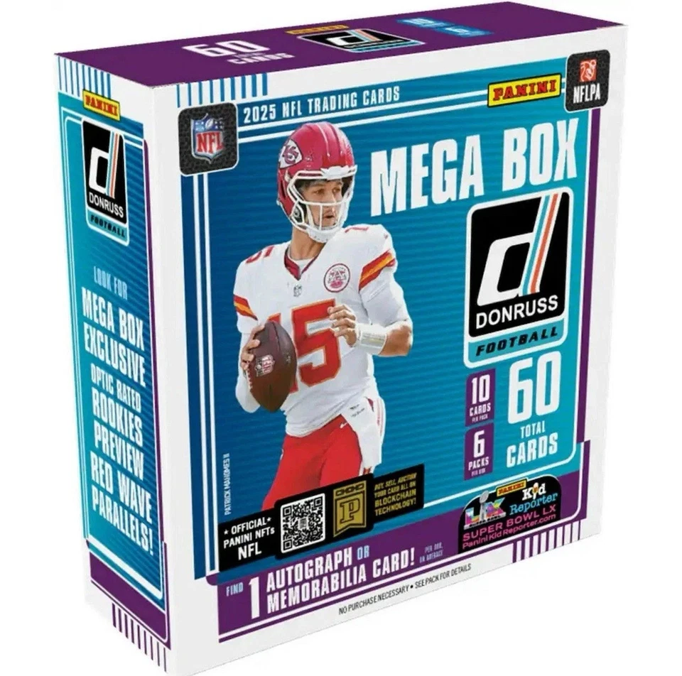 Мега коробка 2025 Donruss Football в заводской упаковке - Изображение 1 из 1