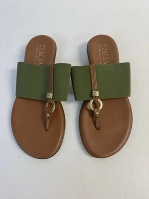 Women’s Italian Shoemakers Leather Slide/Thong Sandal Olive Stretch Sz 6 1/2 - Image 1 of 4