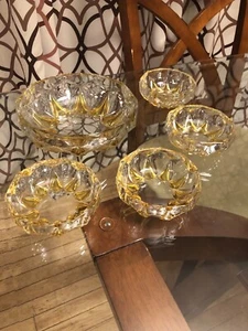 Vintage Glass Salad Bowl w/ Amber Triangular Teardrops & 4 Matching Salad Bowls - Picture 1 of 12