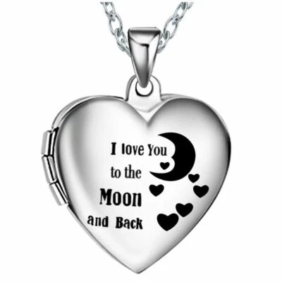 Stainless Steel Photo Locket I Love You To The Moon & Back Heart Fashion Jewelry - Image 1 of 4