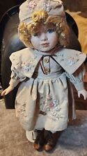 Porcelain 16" Doll Paradise Galleries Blonde Curly Hair Blue Eyes w/Stand