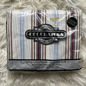 new vintage striped fitted sheet king multicolor no iron percale - Picture 1 of 3