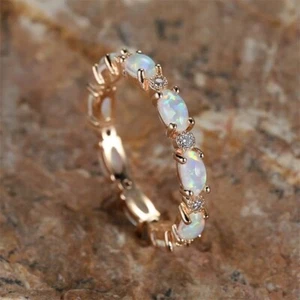 Silver Rose Gold Black Promise Engagement Wedding Opal CZ Zirconia Band Ring R70 - Picture 1 of 13
