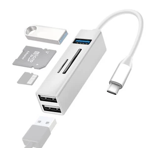 5-in-1 USB-C Hub, 3x USB Ports, SD/microSD Card Reader, Silver - Picture 1 of 6
