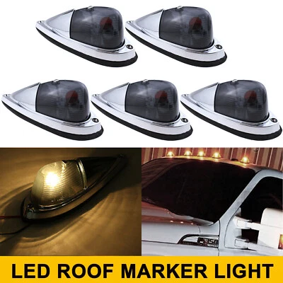 Amber Cab Roof Marker Light Smoked Lens for Truck 5pcs Universal Teardrop Style - Image 1 of 4