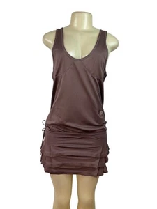 Adidas Brown Racerback Tiered Pleated Hem Brown Dress W/ Side Pocket Womens - Picture 1 of 10