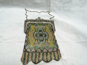 Antiguo Bolso Cartera Whiting Davis Malla Plateada Pequeño Multicolor Esmaltado Cuentas - Imagen 1 de 12