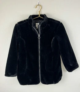 NWT Gap Kids Sz 8 Medium Black Faux Fur Jacket - Picture 1 of 11