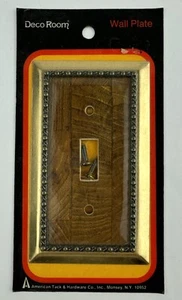 DECO ROOM Single Light Switch Cover BUTCHER BLOCK American Tack Hardware Vtg NOS - Picture 1 of 8