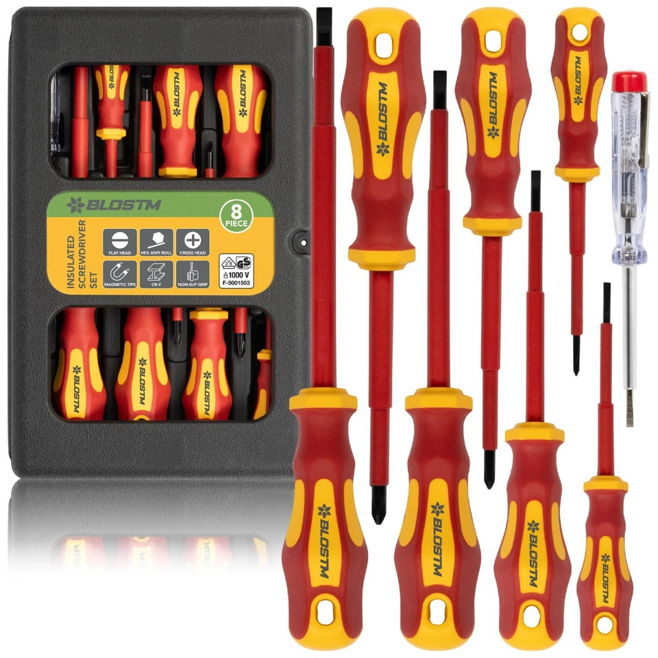 BLOSTM Insulated Screwdriver Set 8pcs VDE 1000V Electrical Magnetic Tips - Image 1 of 4