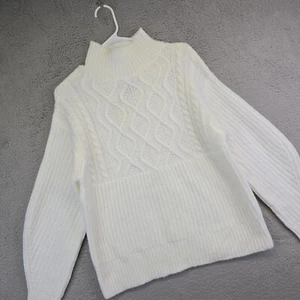 A New Day Cable Knit Sweater Womens XS White Fisherman Chunky 3D Knit Oversized - Picture 1 of 12