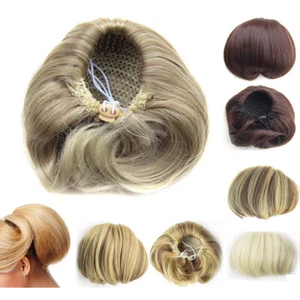 Synthetic Straight Braided Chignon Drawstring Hepburn Head Hair Bun Hair Piece - Picture 1 of 17