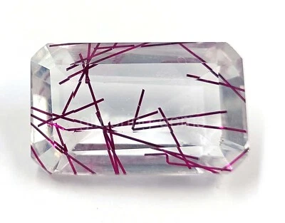 81.5 Ct Red Rutilated Quartz Certified Transparent Emerald Cut Loose Gems 5JSI - Image 1 of 4